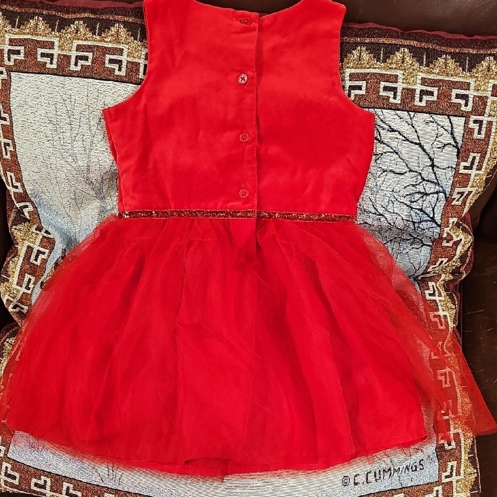 CARTERS HOLIDAY CHRISTMAS VELVET RED DRESS W/ BOW - Picture 2 of 2